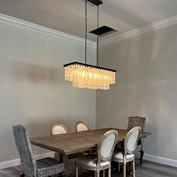 TOCHIC Rectangular Capiz Shell Chandelier, Coastal Beach